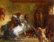 Eugene Delacroix Arab Horses Fighting in a Stable oil painting reproduction